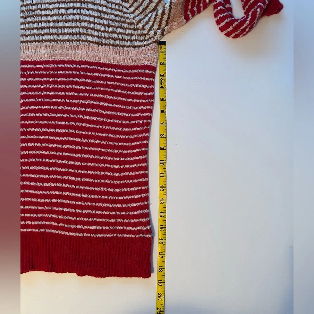 BDG Striped Red Beige Brown Oversized Lightweight Crewneck Sweater Size XS